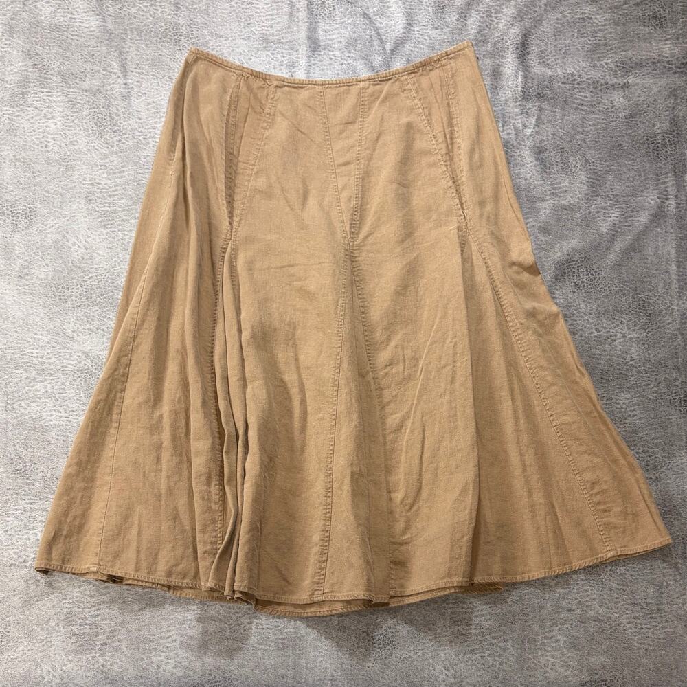 Vintage Linen Camel Paneled Midi Skirt